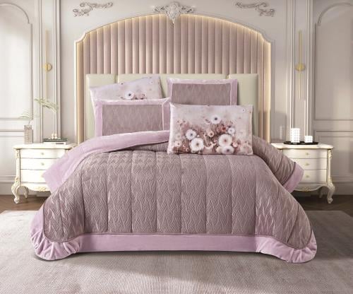 مفرش سرير جليلة الحراري شتوي مخمل مزدوج 6 قطع بنفس...