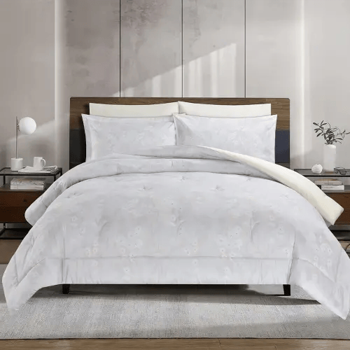 مفرش سرير صيفي فلانتيني مشجر مزدوج 6 قطع سكري رماد...