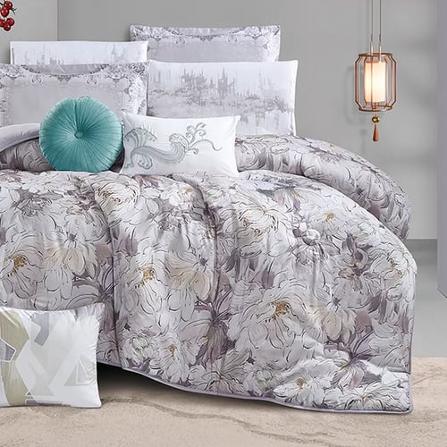 مفرش سرير صيفي فيروز : وجهين مزدوج 9 قطع - رمادي م...