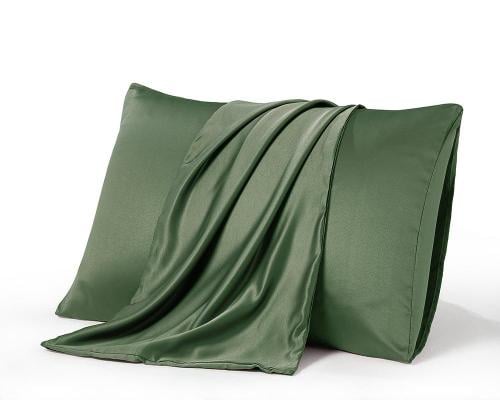غطاء مخدة حرير ساتان ناعم 2 قطعة - اخضر زيتي