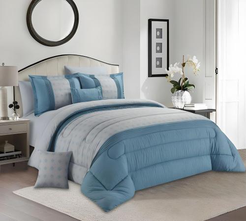 مفرش صيفي فلانتيني مزدوج 8 قطع - رمادي سماوي غامق