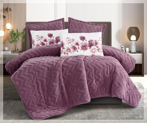 مفرش سرير سديم شتوي فرو مزدوج 6 قطع موف غامق