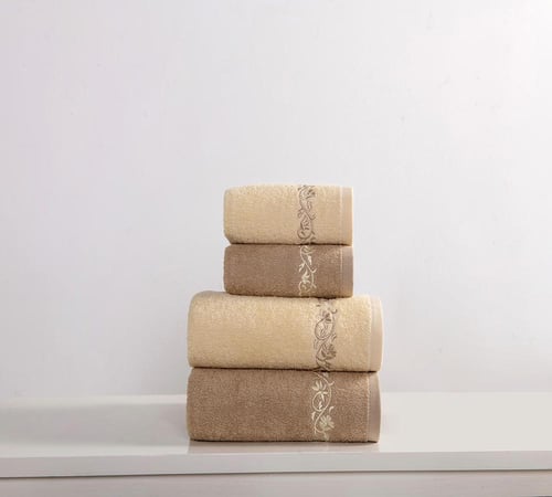 طقم ارواب ومناشف حمام 12 قطعة قطن 100% بني وبيج