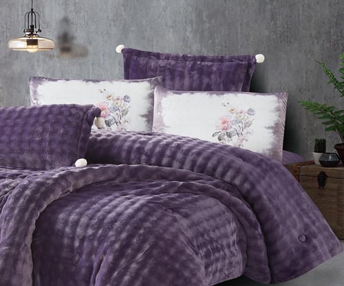 مفرش سرير تيكوما شتوي مخمل مفرد ونص 4 قطع - بنفسجي