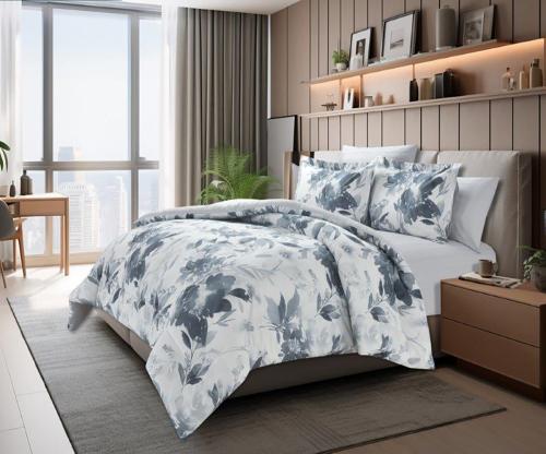 مفرش كانون فندقي قطن - ابيض مشجر مزدوج 6 قطع