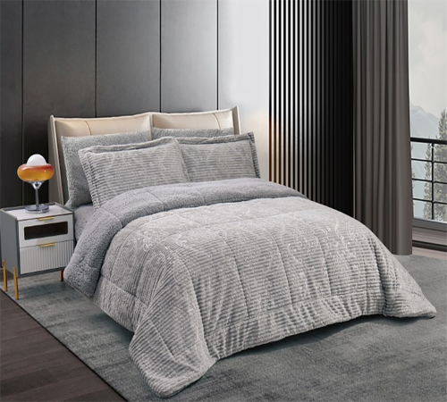 مفرش FJ كانون شتوي محفور فرو مزدوج 6 قطع-رمادي فات...