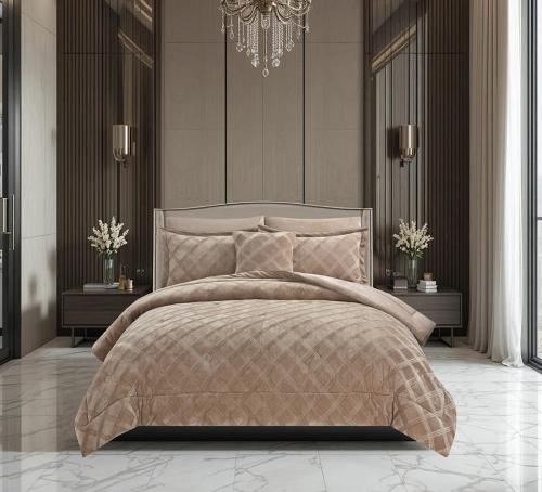 مفرش شتوي فلانيل محفور مربعات كانون مزدوج 7 قطع بي...