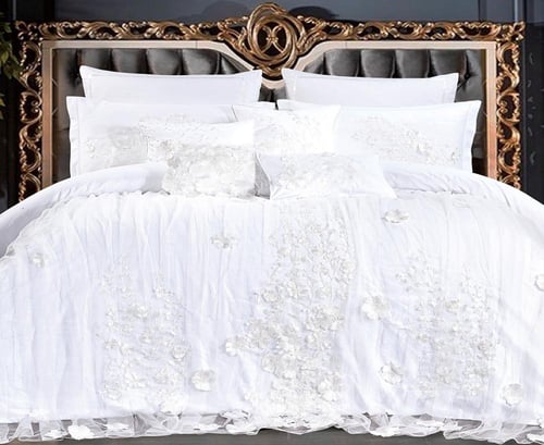 مفرش عرائس نيارة قطن 100% تطريز ورد ودانتيل 10 قطع...