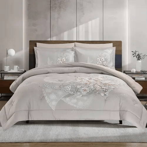 مفرش سرير صيفي فلانتيني مشجر مزدوج 6 قطع بيج غامق...