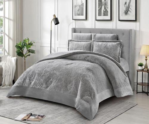 مفرش سرير شتوي كانون فلانيل جاكار مزدوج 6 قطع رماد...