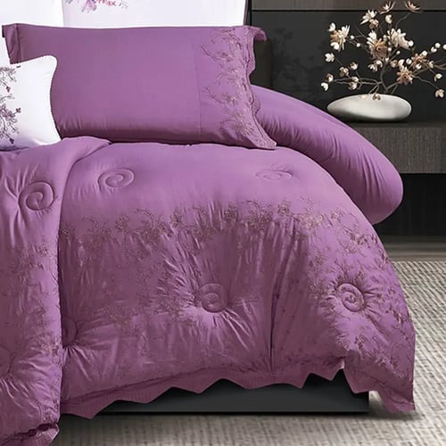 مفرش سرير جمان صيفي مطرز مفرد ونص 4 قطع - موف