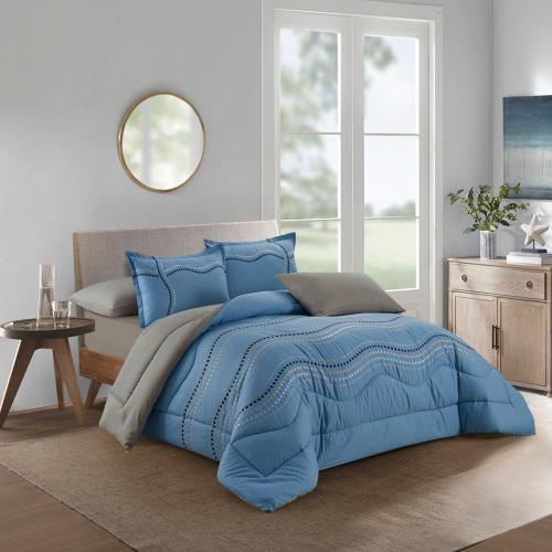 مفرش سرير صيفي دوت كانون مفرد ونص 4 قطع - أزرق : ب...