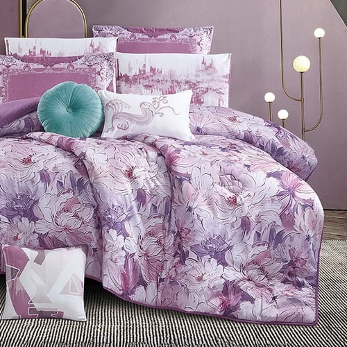 مفرش سرير صيفي فيروز وجهين مفرد ونص 4 قطع - بنفسجي...