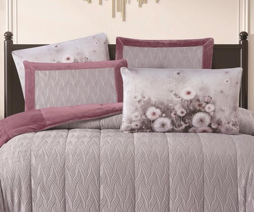 مفرش سرير جليلة الحراري شتوي مخمل مزدوج 6 قطع رماد...