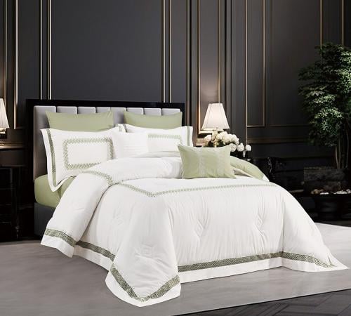 مفرش سرير صيفي عناقيد قطن مزدوج طقم 8 قطع ابيض مطر...