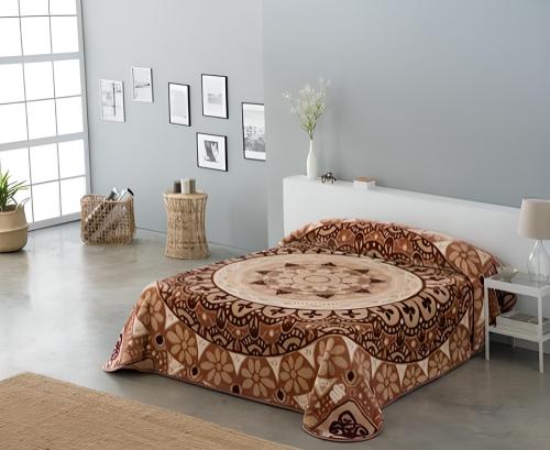 بطانية سرير رسلان اسباني مشجر فاخرة - بني مشجر