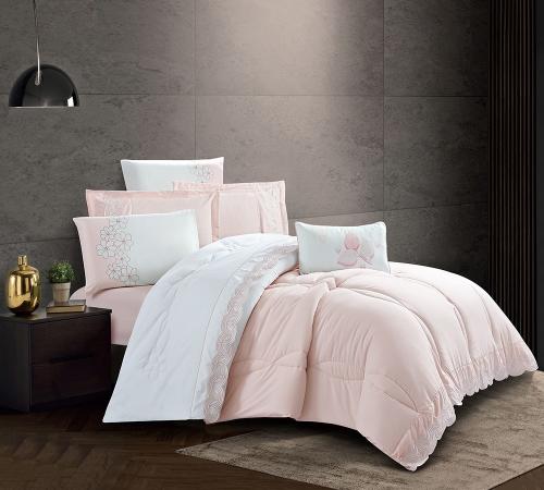 مفرش صيفي رابعة تطريز ديجيتال مزدوج 7 قطع وردي ابي...