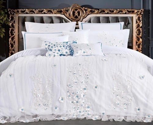 مفرش عرائس نيارة قطن 100% تطريز ورد 10 قطع ابيض مط...