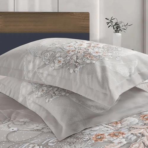 مفرش سرير صيفي فلانتيني مشجر مزدوج 6 قطع بيج غامق...