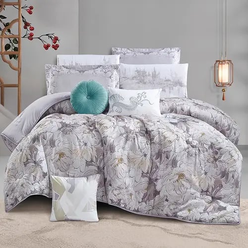 مفرش سرير صيفي فيروز : وجهين مزدوج 9 قطع - رمادي م...