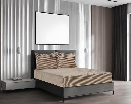 شرشف سرير شتوي مغاط مخمل مفرد ونص 2 قطع-حجري