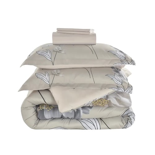 مفرش سرير صيفي فلانتيني مشجر مفرد ونص 4 قطع بيج