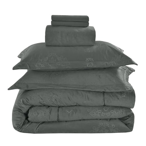 مفرش هفين كانون شتوي مخمل مزدوج 6 قطع-رصاصي غامق