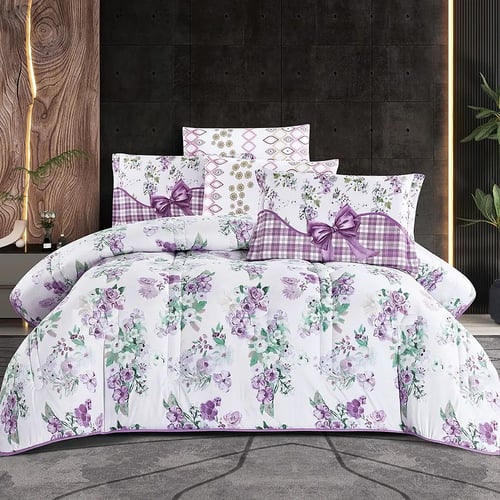 مفرش سرير صيفي غيداء مفرد ونص 4 قطع وجهين مشجر وسا...