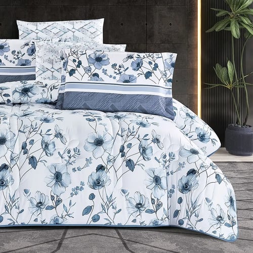 مفرش صيفي غيداء مزدوج 6 قطع وجهين مشجر و سادة أزرق...