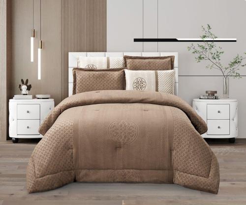 مفرش شتوي لندن فلانيل كانون مزدوج 6 قطع بيج غامق