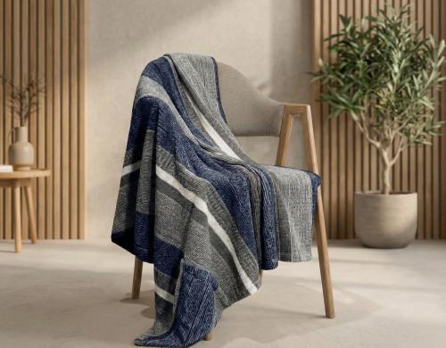 بطانية شتوية فلانيل مخملية جاكار مفرد ونص مقلمة كح...