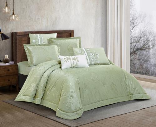 مفرش سرير صيفي روشين جاكار مزدوج طقم 7 قطع - اخضر...