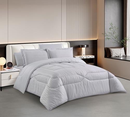 مفرش سرير فندقي موفنبيك مقاس مفرد ونص 4 قطع - رماد...