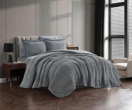 مفرش شتوي فلانيل كانون مفرد ونص 4 قطع رصاصي