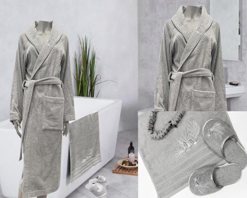 طقم روب استحمام قطن 5قطع-رمادي فاتح