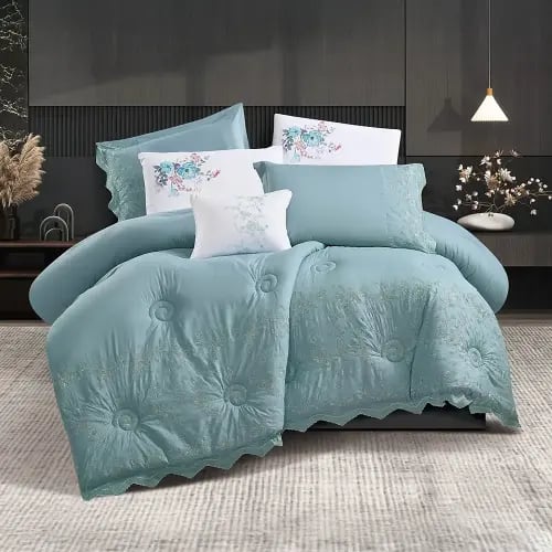 مفرش سرير جمان صيفي مطرز مفرد ونص 4 قطع - أخضر بتر...