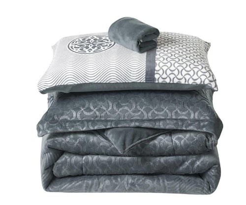 مفرش شتوي لندن فلانيل كانون مفرد ونص 4 قطع رصاصي غ...