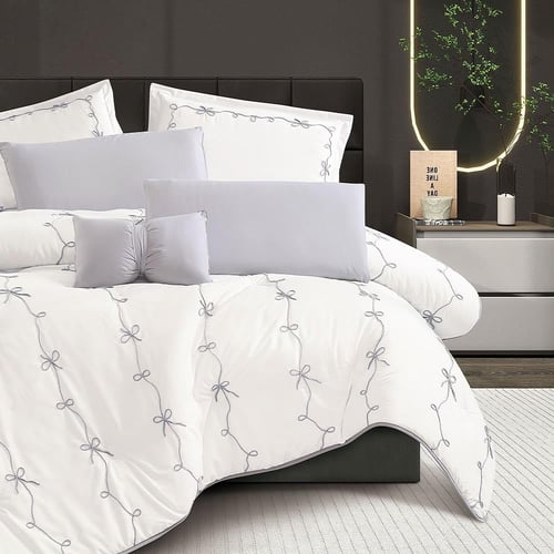 مفرش سرير نسايم صيفي بتصميم مطرز مفرد ونص 4 قطع -...