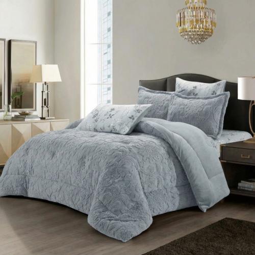 مفرش شتوي كانون جاكار شيربا مزدوج 6 قطع - رمادي فا...