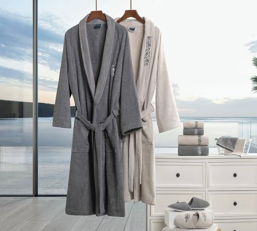 طقم ارواب ومناشف حمام 12 قطعة قطن 100% رمادي وبيج