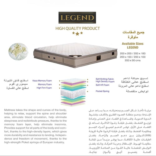 مرتبة سرير ليجند كانون مقاس 200x200 ارتفاع 35سم