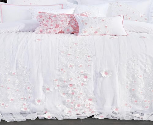 مفرش عرائس نيارة قطن 100% تطريز ورد 10 قطع ابيض مط...