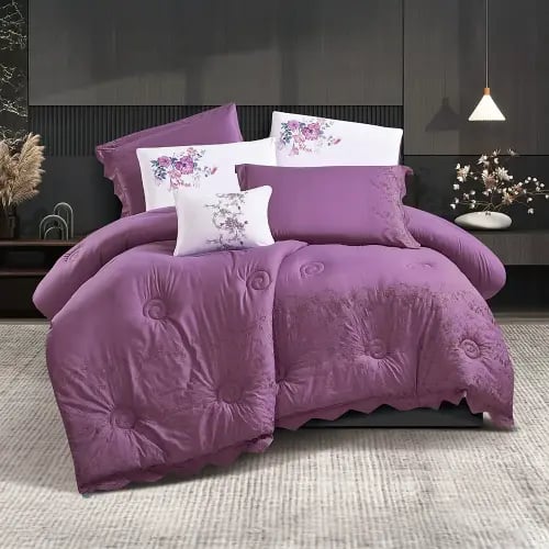 مفرش سرير جمان صيفي مطرز مفرد ونص 4 قطع - موف