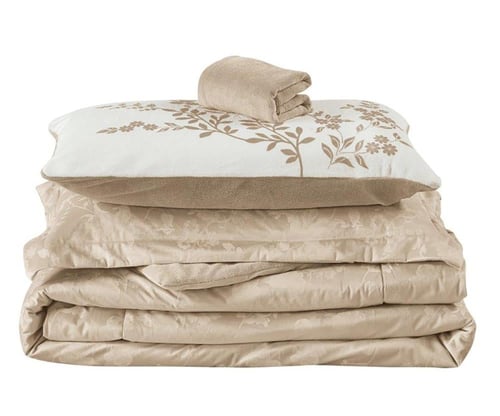 مفرش شتوي انجا فلانيل كانون مزدوج 6 قطع بيج فاتح