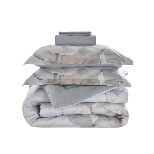 مفرش سرير صيفي فلانتيني مشجر مفرد ونص 4 قطع رمادي