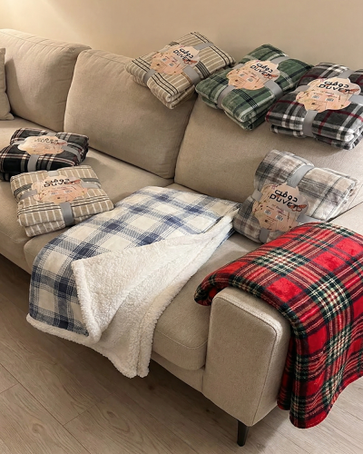 بطانية دوفت طبقتين مخمل و فرو - مفرد ونص احمر