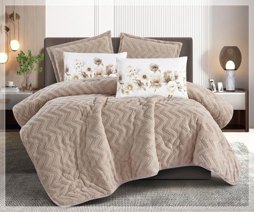 مفرش سرير سديم شتوي فرو مزدوج 6 قطع بيج غامق