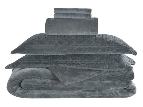 مفرش شتوي كانون فلانيل مخمل طقم مزدوج 6 قطع - رماد...