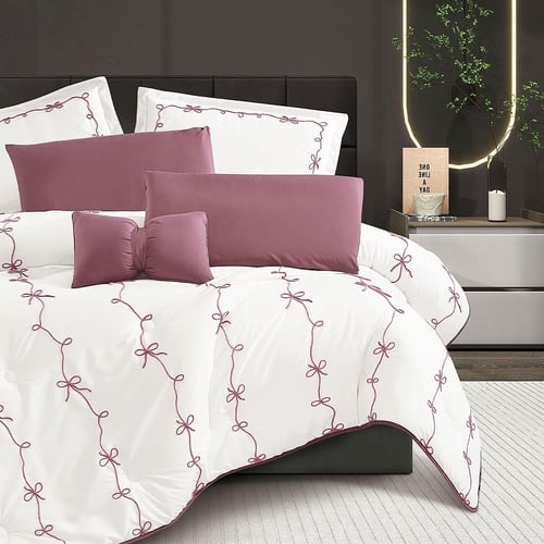 مفرش سرير نسايم صيفي بتصميم مطرز مفرد ونص 4 قطع -...