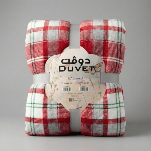 بطانية دوفت طبقتين مخمل و فرو - مفرد ونص ابيض رماد...